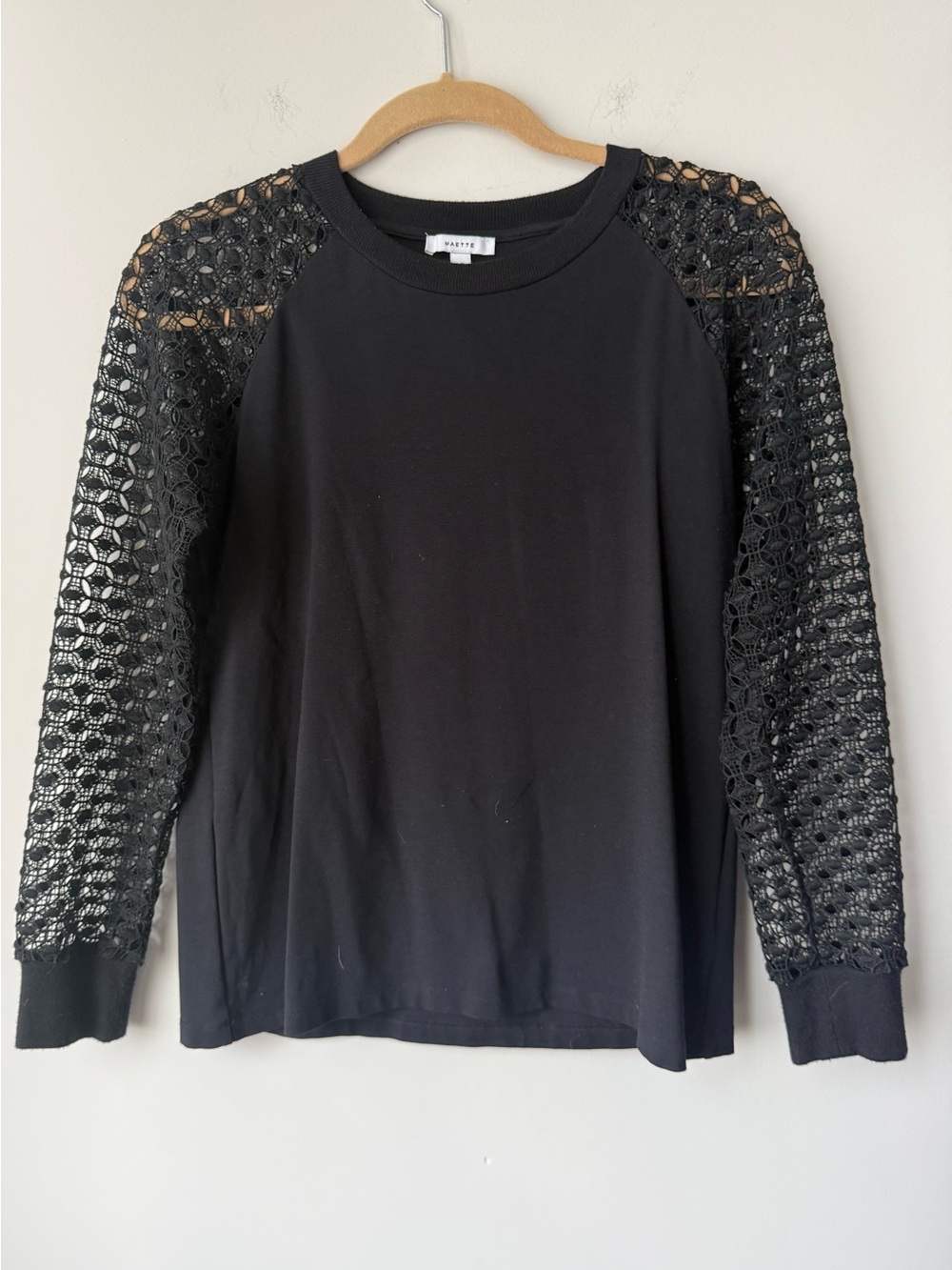 Maette Lace Sleeve Blouse in Black - Size S